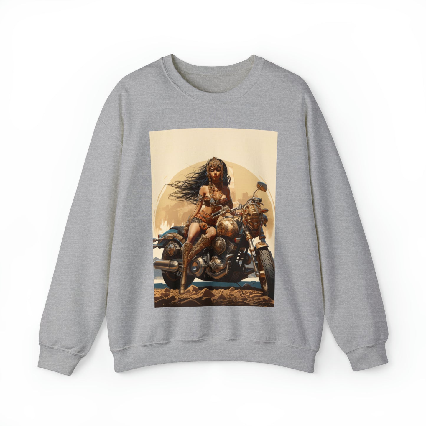 Bohemian Goddess Sheenah Motorcycle Unisex Crewneck Sweatshirt - Unique Witchy Urban Style Sweatshirt" Heavy Blend™